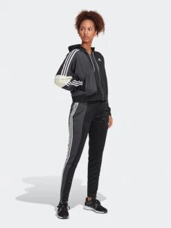 ADIDAS Trainingsanzug "W Bold Block TS" In Schwarz/ Anthrazit/ Weiß