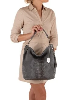 Leder-Schultertasche "Denise" In Grau - (B)29 X (H)31 X (T)14 Cm -Bekleidungsförderung Laden anna morellini leder schultertasche denise in grau b 29 x h 31 x t 14 cm 5