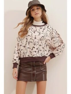 Sweatshirt In Beige/ Braun