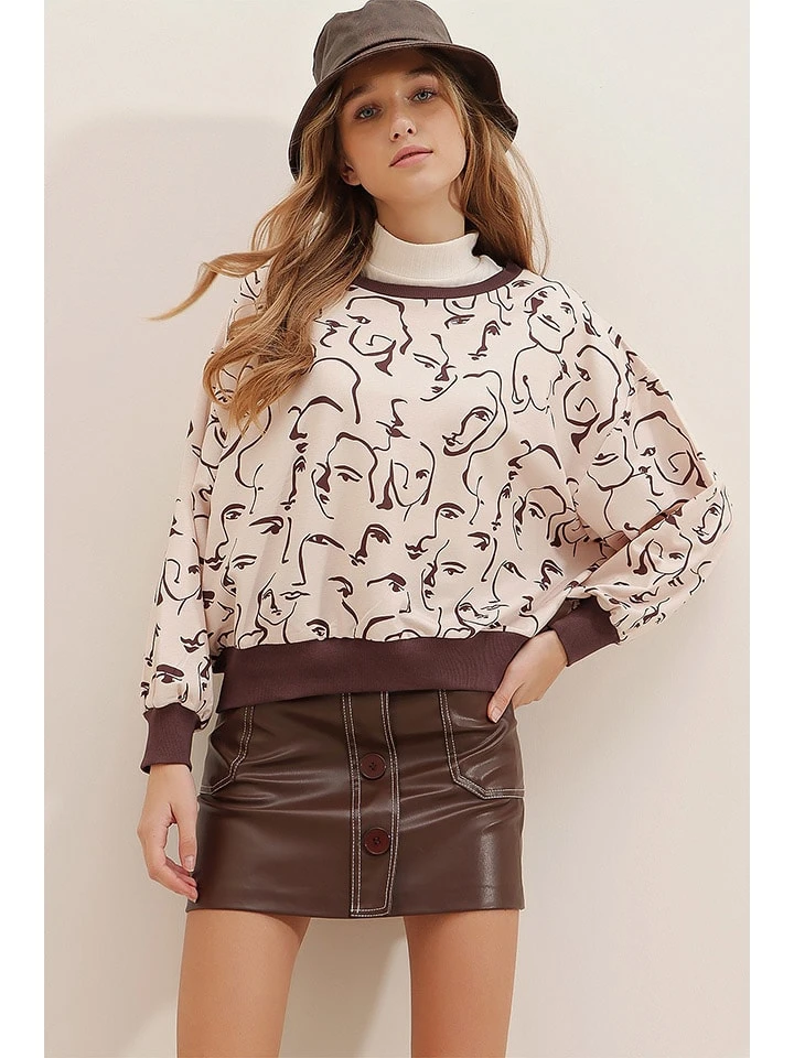 Sweatshirt In Beige/ Braun 3 Sweatshirt In Beige/ Braun