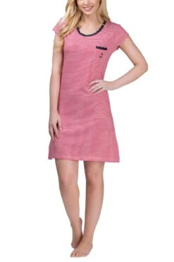 Nachthemd Kurzarm Mit Allover-Streifen In Rot/weiß