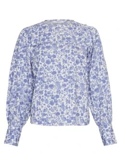 MOSS COPENHAGEN Bluse "Lenora Haddis" In Weiß/ Blau