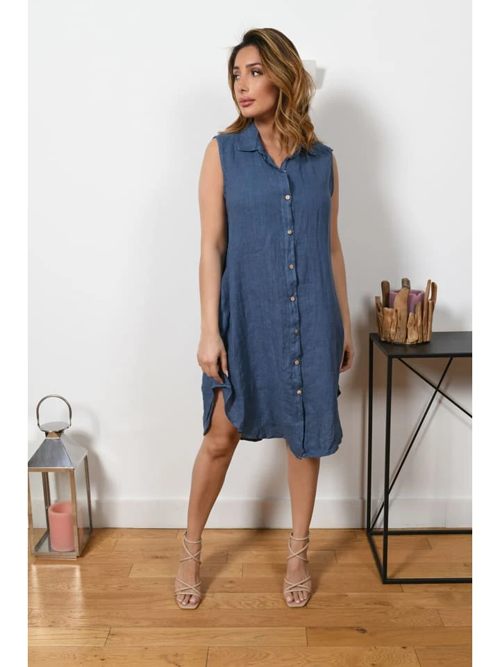 Leinen-Kleid "Elly" In Blau 4 Leinen-Kleid "Elly" In Blau – Bild 2