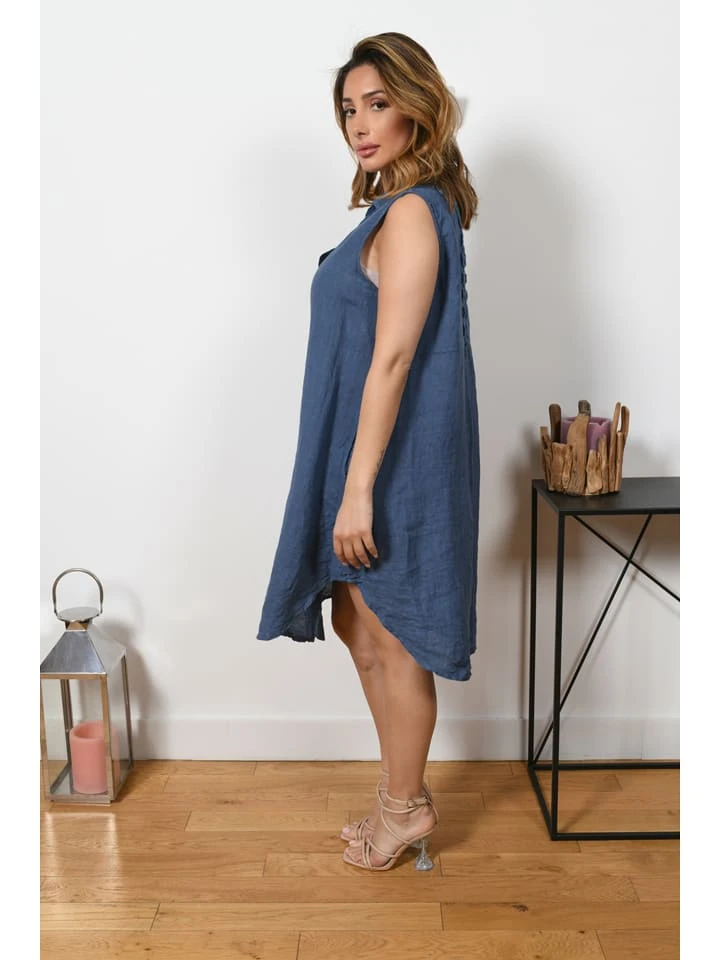 Leinen-Kleid "Elly" In Blau 5 Leinen-Kleid "Elly" In Blau – Bild 3