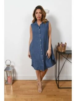 Leinen-Kleid "Elly" In Blau