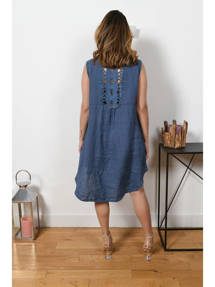 Leinen-Kleid "Elly" In Blau 6 Leinen-Kleid "Elly" In Blau – Bild 4