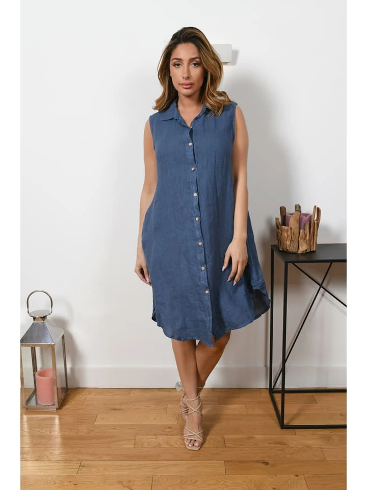 Leinen-Kleid "Elly" In Blau 3 Leinen-Kleid "Elly" In Blau