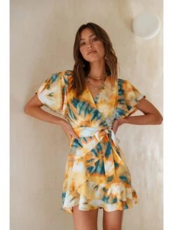 Kleid In Orange/ Blau