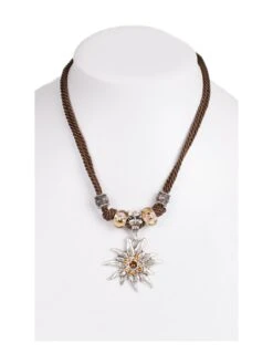 Kette 12702 Mit 2facher Kordel Und Edelweiss, Braun