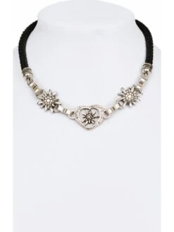 Kordelkette K7002 Herz Und Edelweiss Schwarz