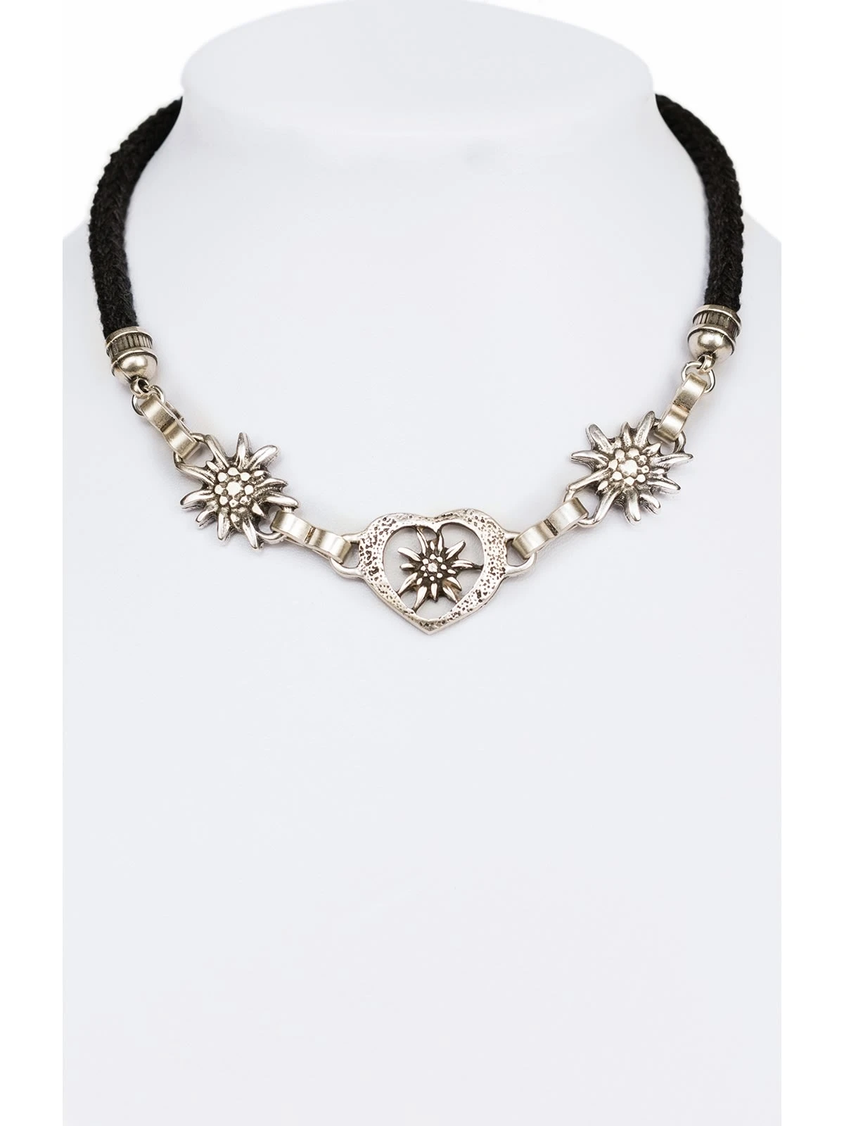 Kordelkette K7002 Herz Und Edelweiss Schwarz 3 Kordelkette K7002 Herz Und Edelweiss Schwarz