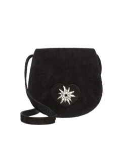 Trachten Ledertasche TA30340 Herz Edelweiss, Schwarz
