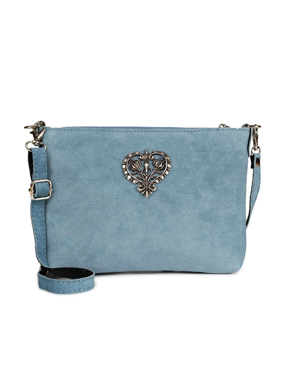 Wildleder Trachtentasche TA30540 Metallherz, Graublau 3 Wildleder Trachtentasche TA30540 Metallherz, Graublau