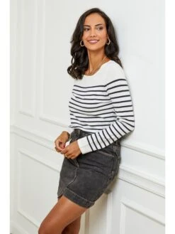 Pullover In Weiß/ Dunkelblau -Bekleidungsförderung Laden soft cashmere pullover in weiss dunkelblau 2