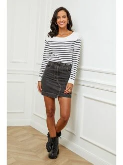 Pullover In Weiß/ Dunkelblau