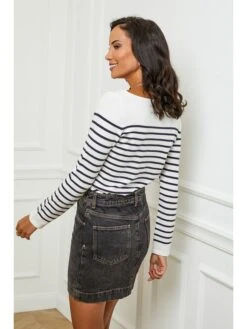 Pullover In Weiß/ Dunkelblau -Bekleidungsförderung Laden soft cashmere pullover in weiss dunkelblau 3