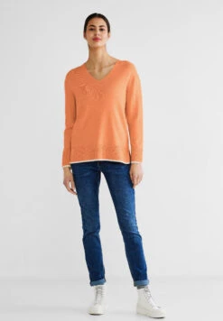 STREET ONE Pullover Mit V-Ausschnitt Juicy Mandarine Melange -Bekleidungsförderung Laden street one pullover mit v ausschnitt juicy mandarine melange 3