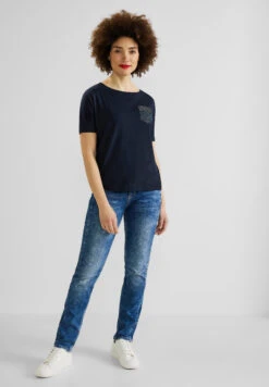 STREET ONE T-Shirt Mit Steinchendetails Deep Blue -Bekleidungsförderung Laden street one t shirt mit steinchendetails deep blue 3