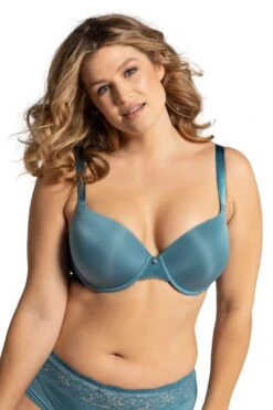 Ulla Popken Bügel-BH Softcups Spitzen Kanten In Blau