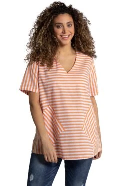 Ulla Popken Streifenblusen Mit Taschen In Orange