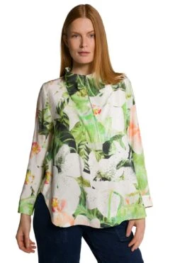 Ulla Popken Tunika Orchidee A-Linie Stehkragen Zipper In Grün